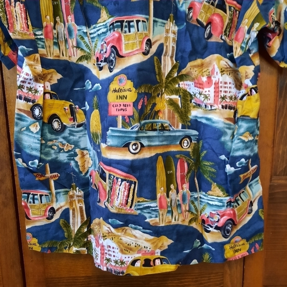 Vintage Styled by RJC Hawaiian classic cars surf print button-up shirt size L - Picture 11 of 11